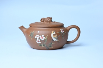 美壶定制老师紫砂壶 紫砂壶特惠 优质降坡泥花鸟听兔壶 茶人醉爱 原矿降坡泥 - 紫砂壶信息网