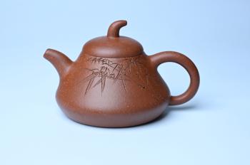 王老师紫砂壶 紫砂壶特惠 潜力股王老师 全手工拍打成型茄瓢壶 装饰居不可无竹 特文气 原矿降坡泥 - 紫砂壶信息网