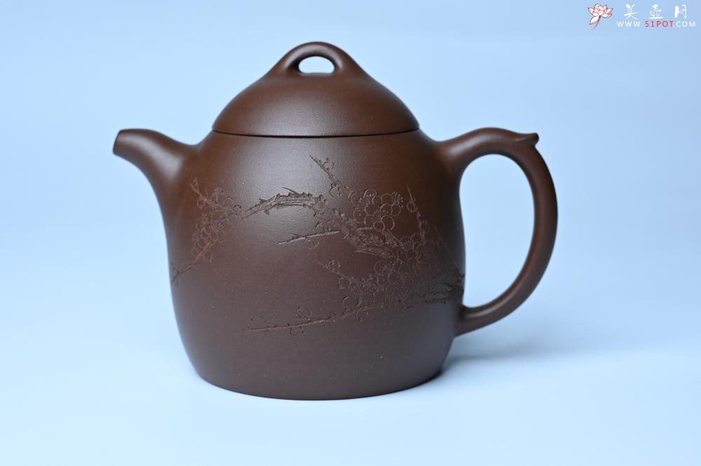 紫砂壶图片：紫砂壶福利特惠 精致特好老紫泥秦权壶 刻梅花 特文气 - 紫砂壶信息网